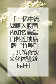一亿中流战略入股国内知名高端日料连锁品牌“竹哩”，共筑食饮文化体验新标杆